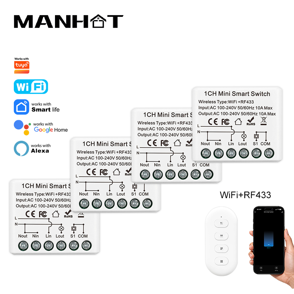 Smart Home Miniature - 10A Mini WIFI Akıllı Anahtar RF433Mhz